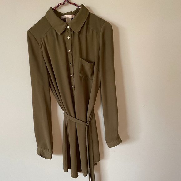 Long Sleeve Gold Button Down Dress - Picture 1 of 2